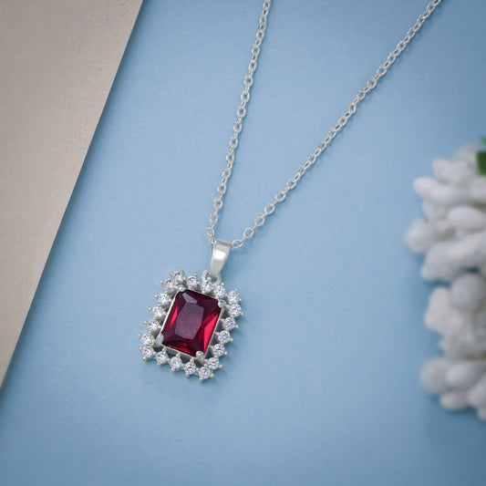 Silver Necklace with a Red Color Stones