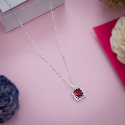 Silver Necklace with a Red Color Stones