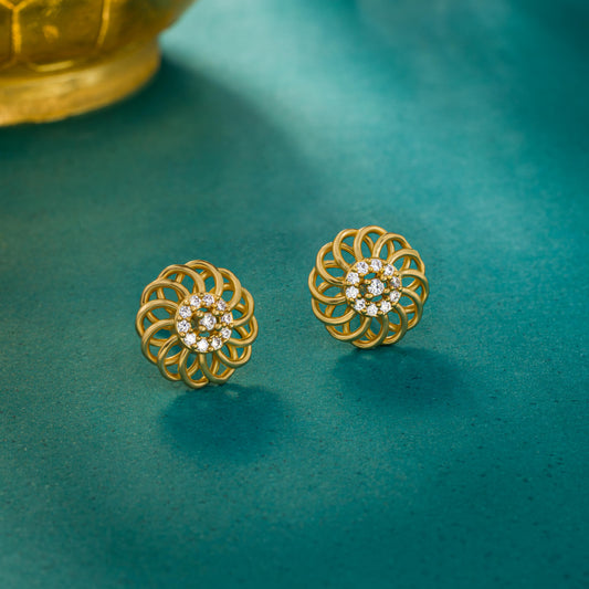 Pair of Golden Earrings with White Diamonds