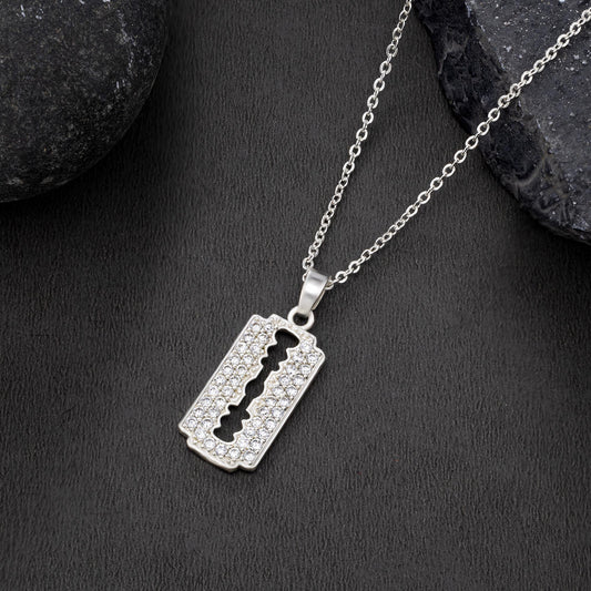 Silver Necklace with a Diamond Bar Pendant