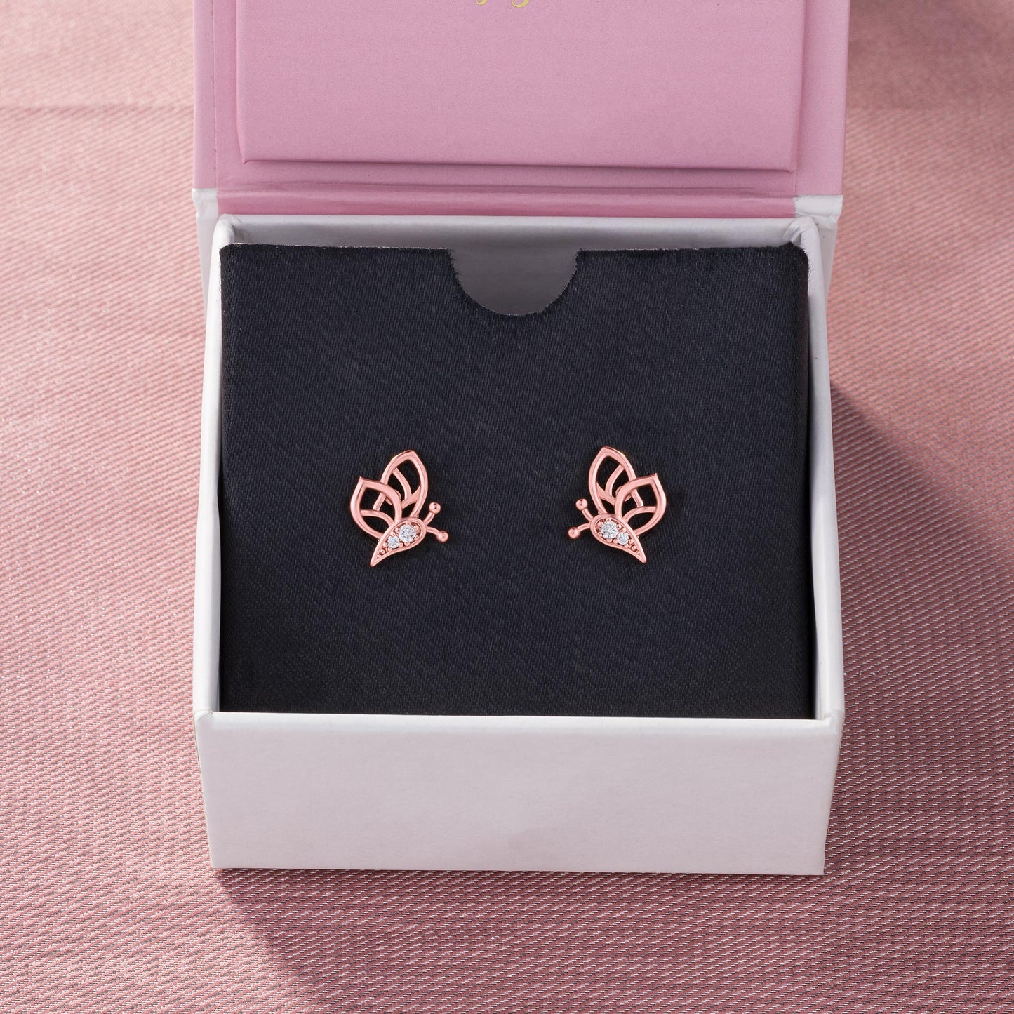 butterfly earring rose gold and diamonds