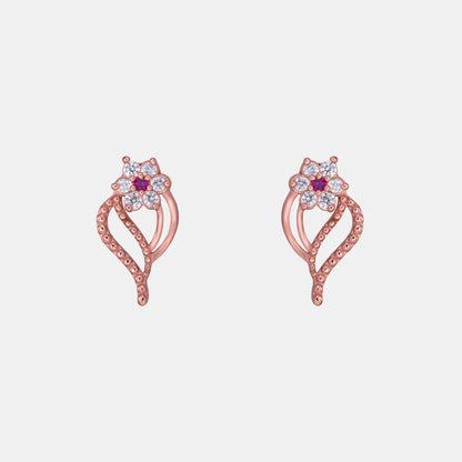 Pair of Rose Gold Earrings with Diamonds and Stones