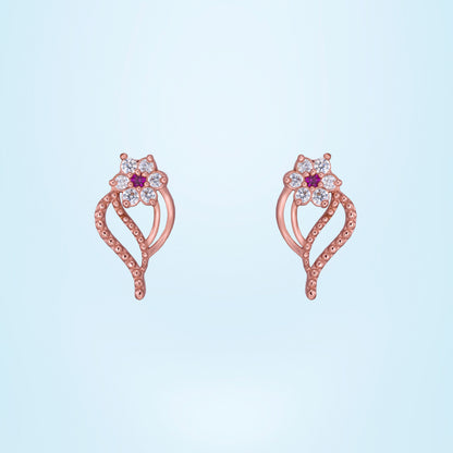 Pair of Rose Gold Earrings with Diamonds and Stones