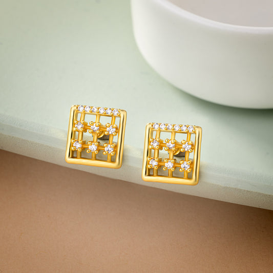 Pair of Golden Earrings with White Diamonds