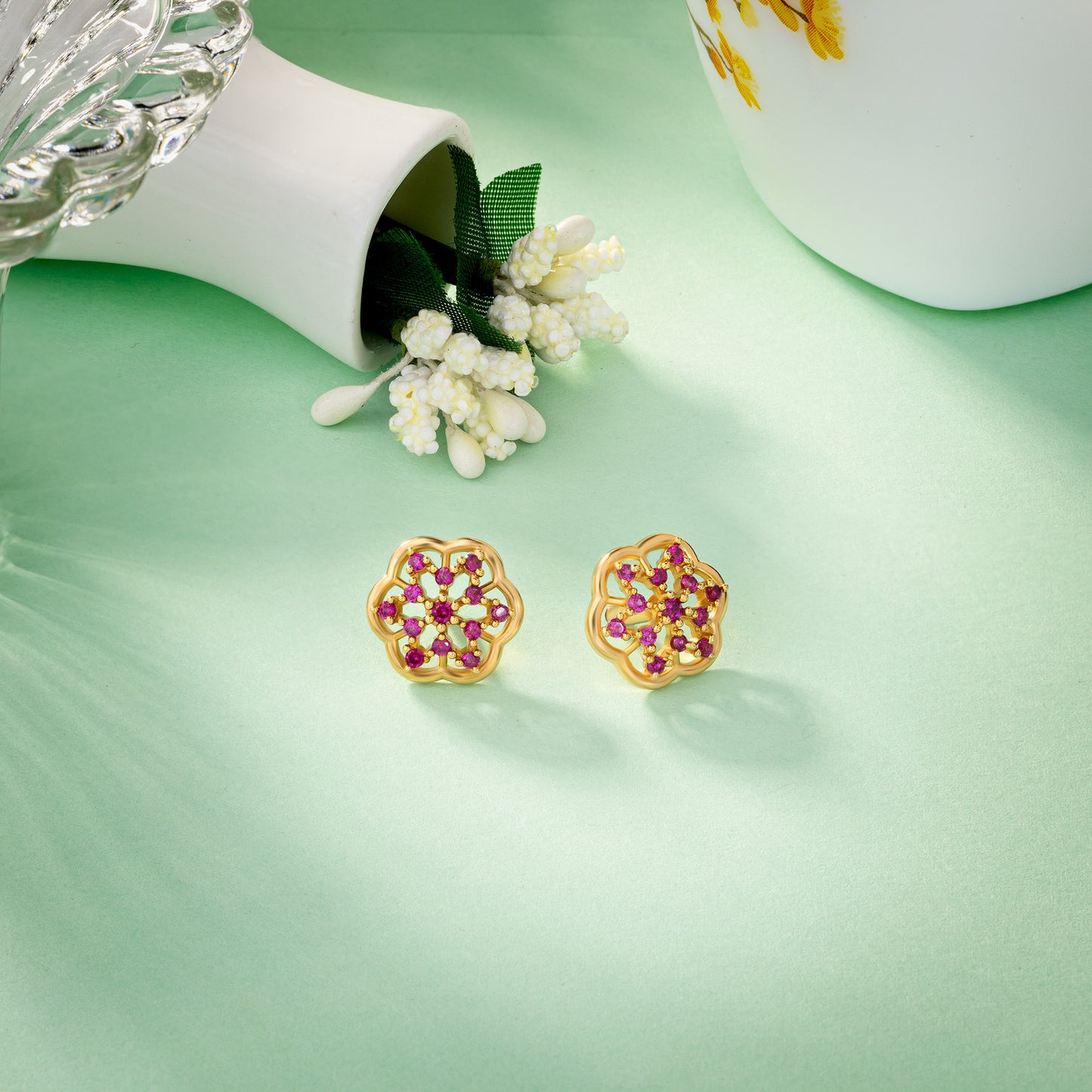 red floral elegance studs