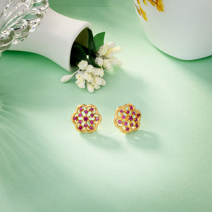 Red Floral Elegance Studs