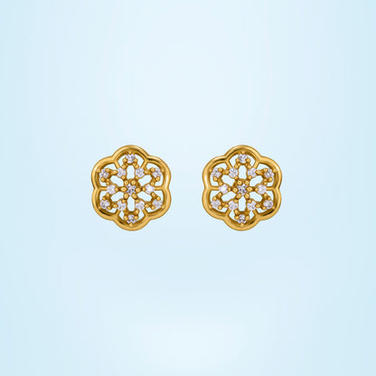 Pair of Golden Earrings with White Diamonds