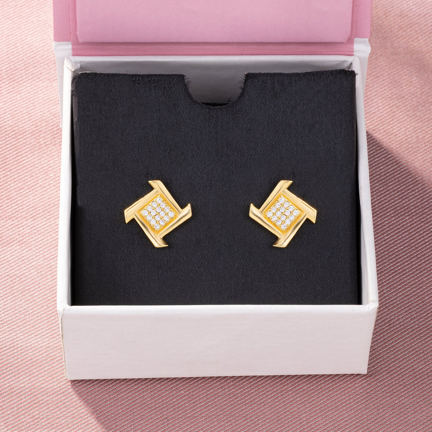 golden diamond square stud earrings