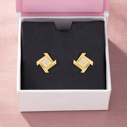 Golden Diamond Square Stud Earrings