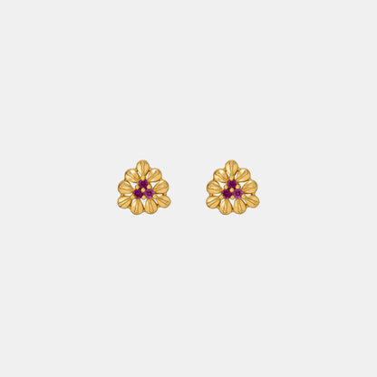 Pair of Golden and Flower Earrings