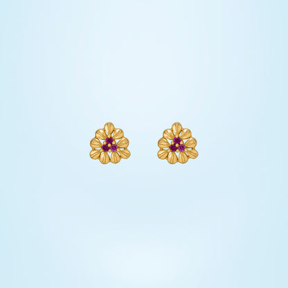 Pair of Golden and Flower Earrings