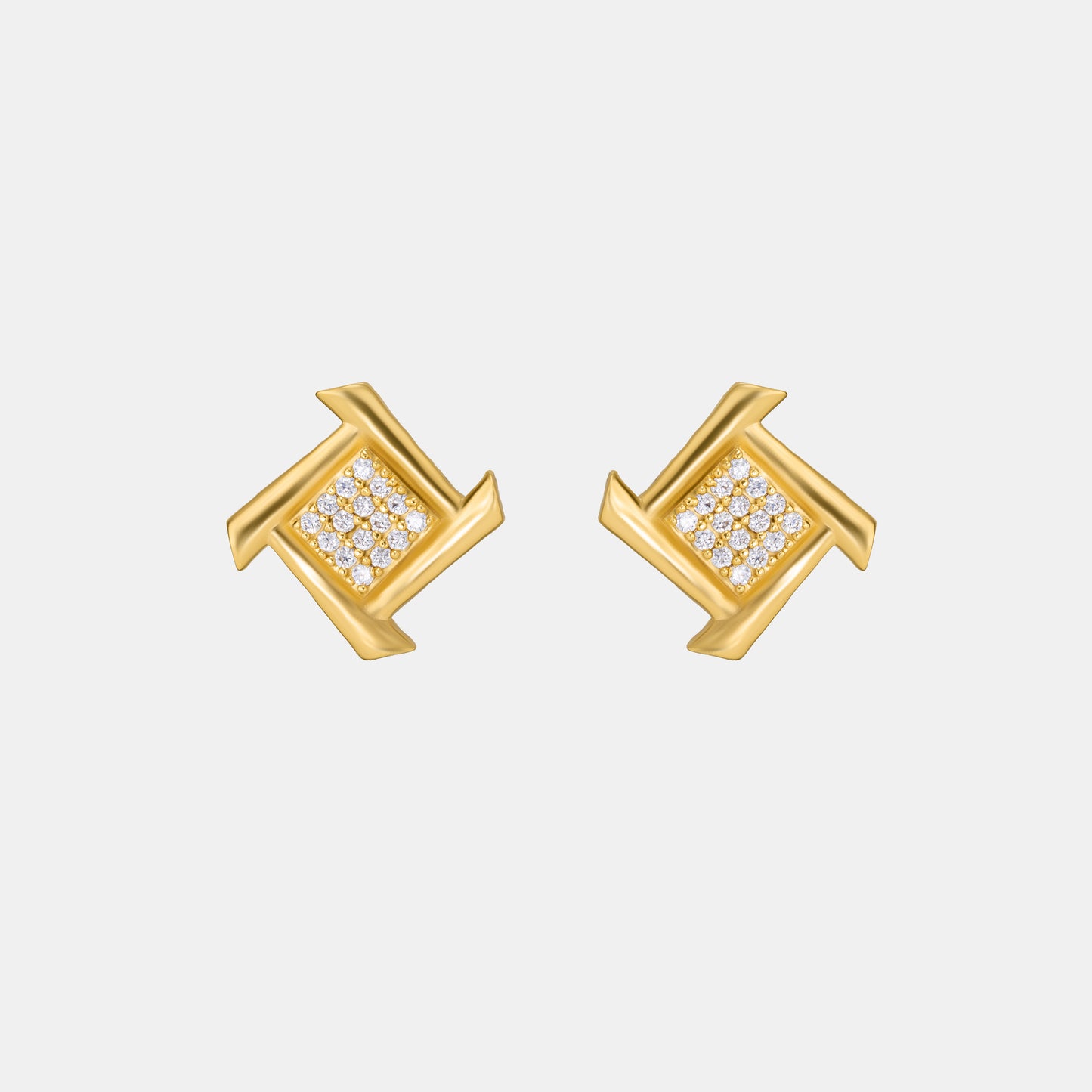 golden diamond square stud earrings