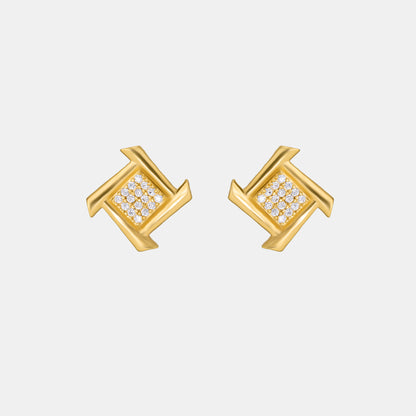 Golden Diamond Square Stud Earrings