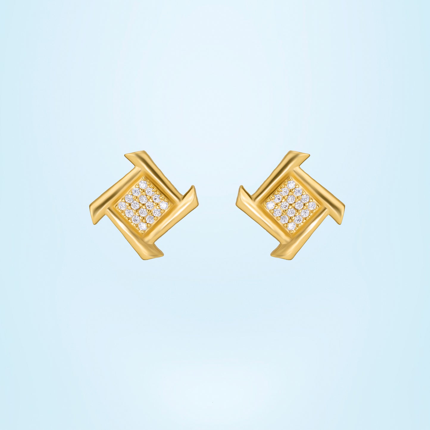 golden diamond square stud earrings