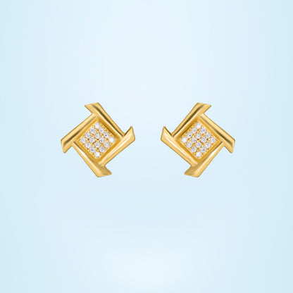 Golden Diamond Square Stud Earrings