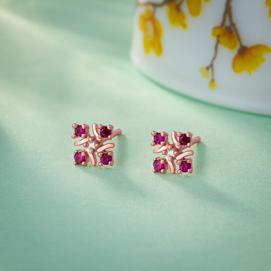 Rose Gold Emerald and Diamond Earrings