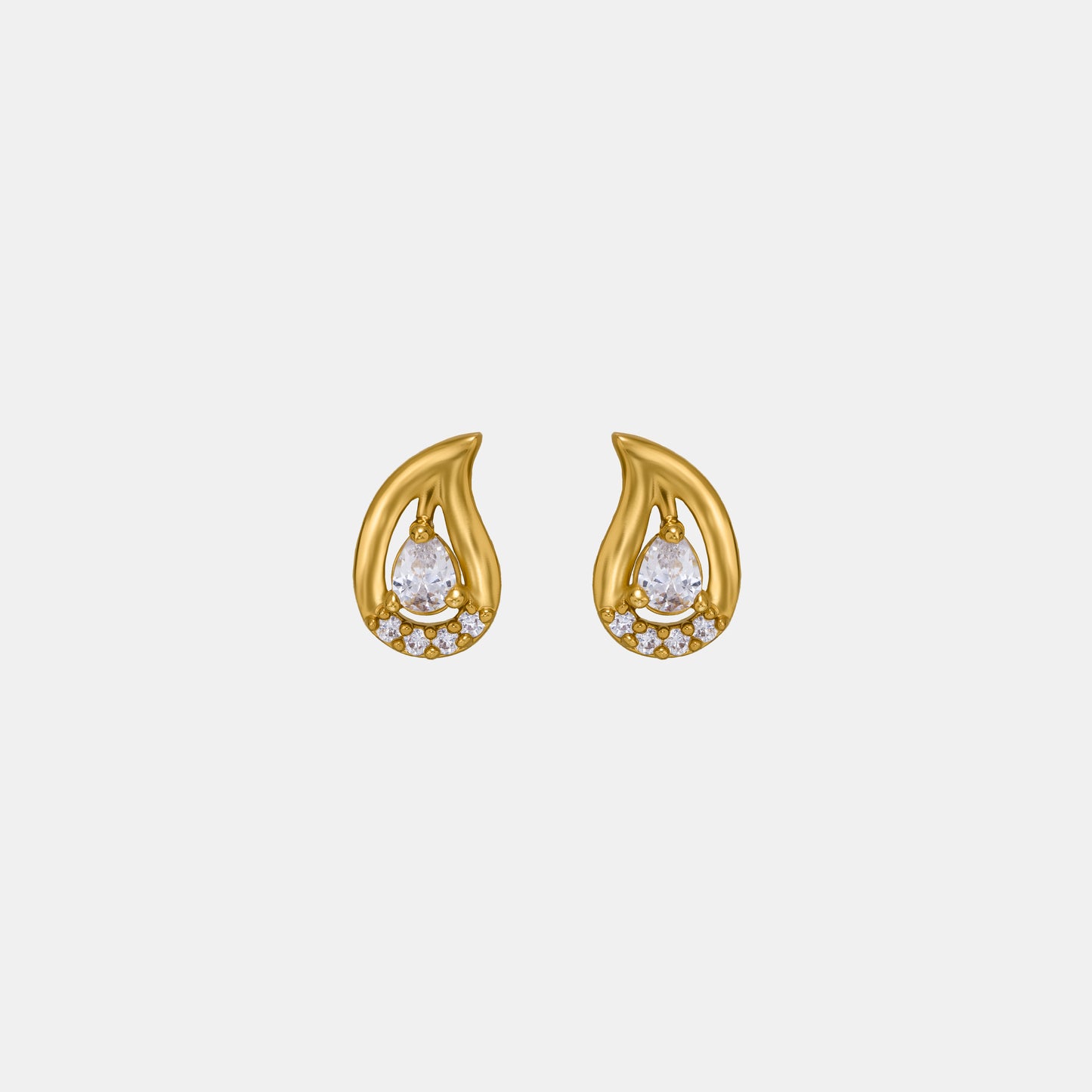 pair of golden earrings with white stones