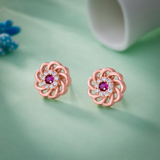 Rose Gold Earrings with Sapphire and Diamonds