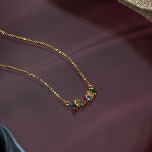 Golden Trendy Marquise Multi Stone Necklace