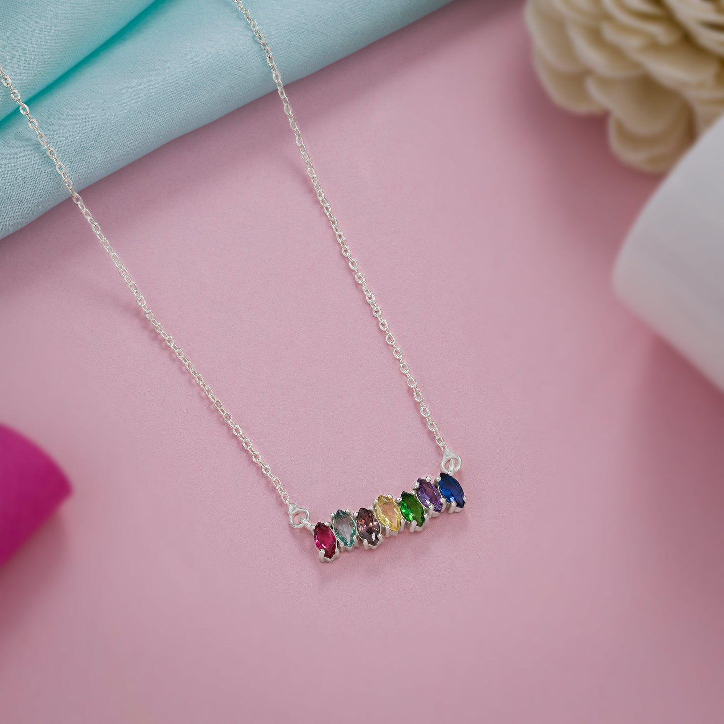 silver trendy marquise multi stone necklace