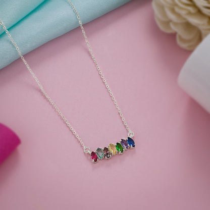 Silver Trendy Marquise Multi Stone Necklace