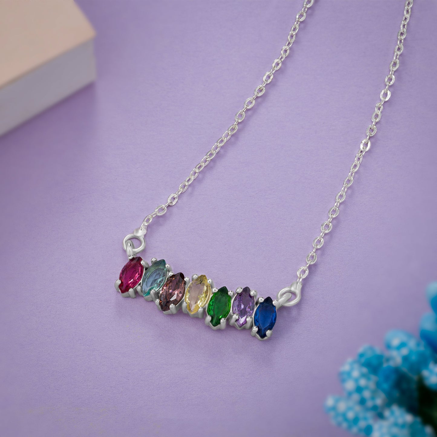 silver trendy marquise multi stone necklace