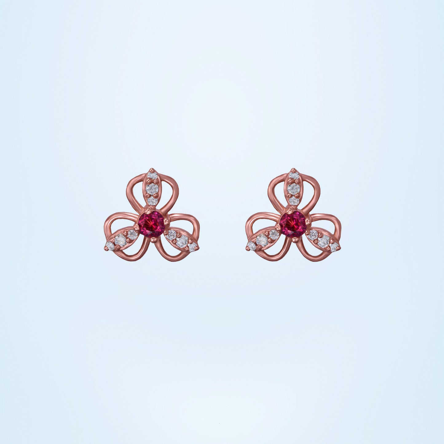 rose gold earrings with ruby stones