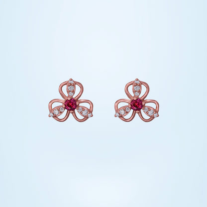 Rose Gold Earrings with Ruby Stones