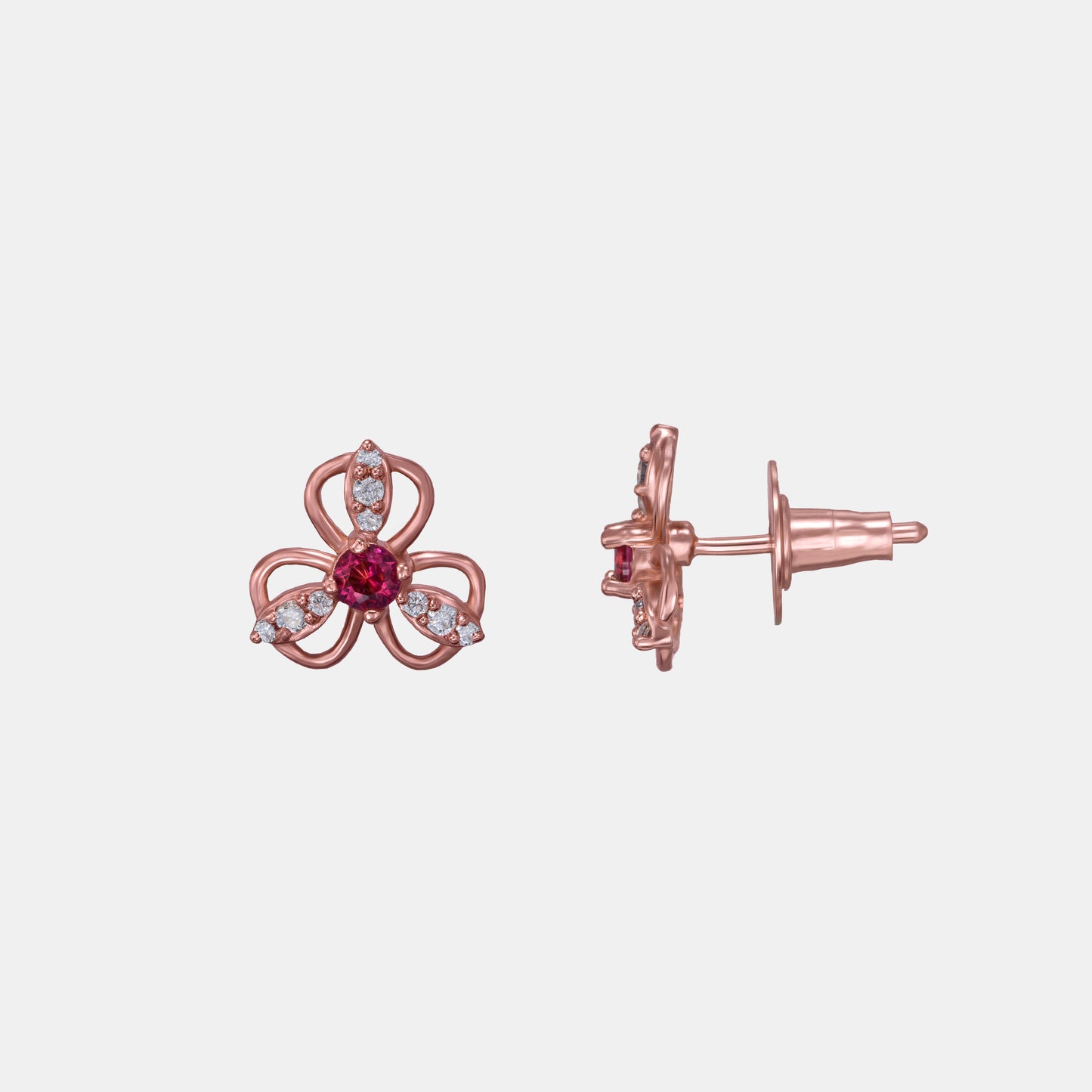 rose gold earrings with ruby stones