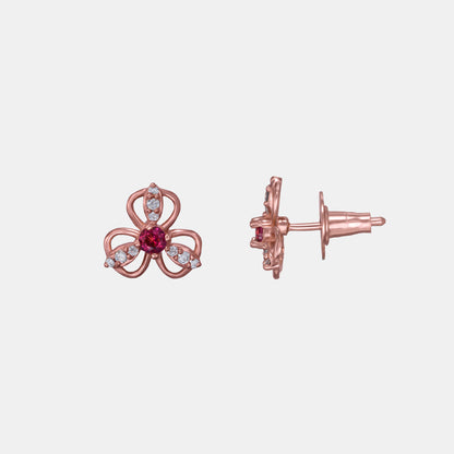 Rose Gold Earrings with Ruby Stones