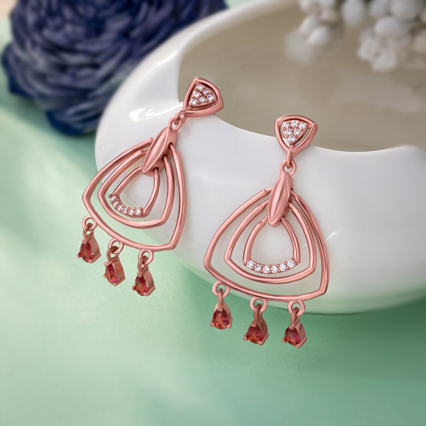 rose gold earrings with diamonds