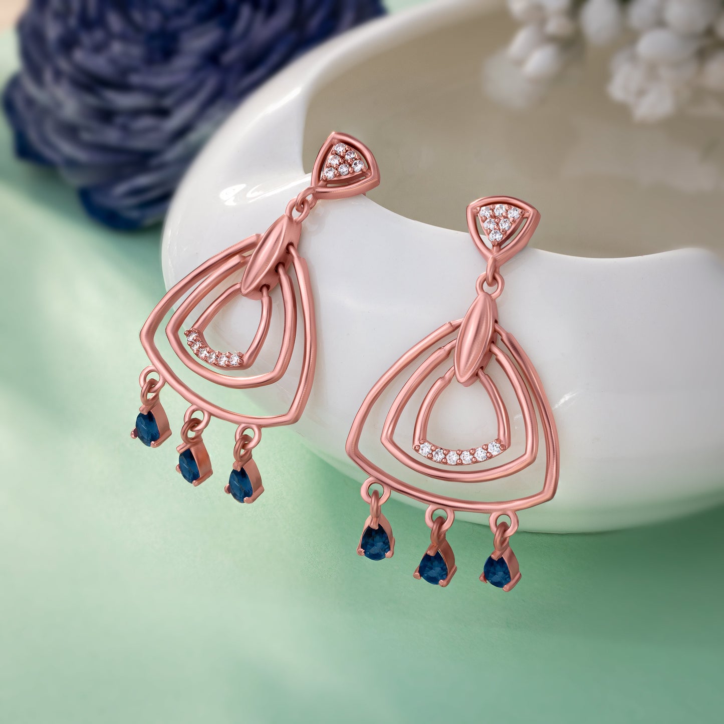 rose gold earrings with diamonds