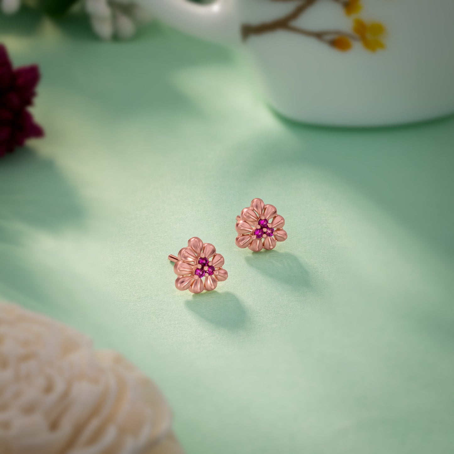 rose gold and flower earrings