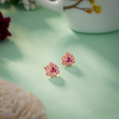 Rose Gold and Flower Earrings