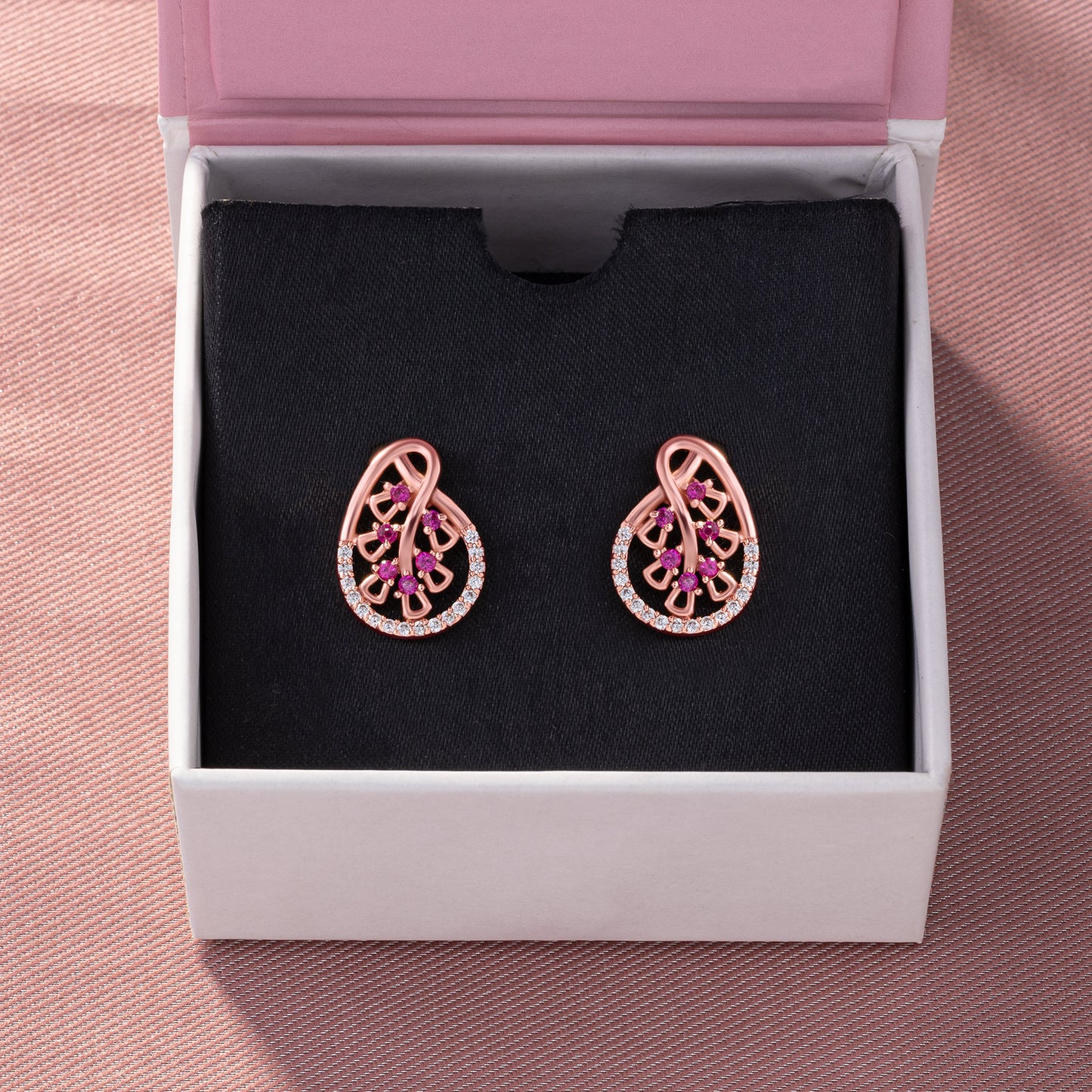 rose gold earrings with ruby and diamonds