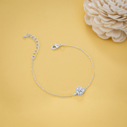 Silver Floral Bracelet with Diamond Stone Petals