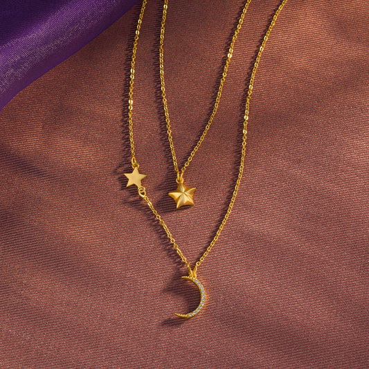 Golden Necklace with a Crescent and Stars