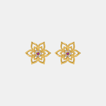 Pair of Golden Earrings with a Flower Design