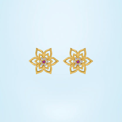 Pair of Golden Earrings with a Flower Design