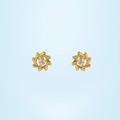 Pair of Golden Earrings with a Diamond