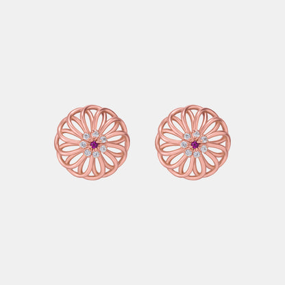 Pair of Rose Gold Earrings with Diamonds and Ruby