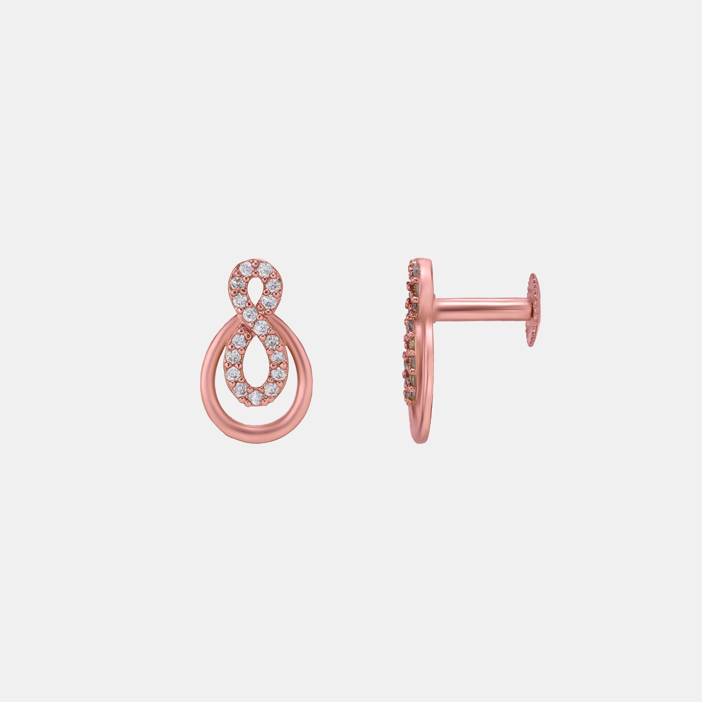 pair of rose gold earrings with diamonds