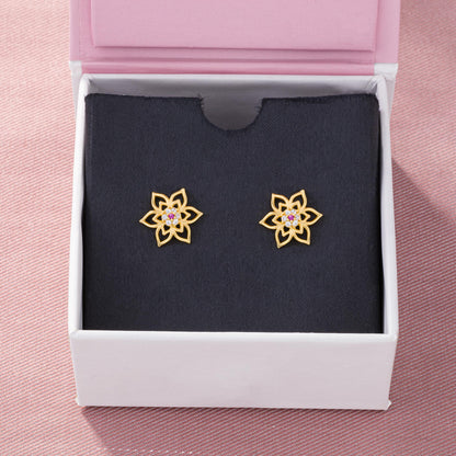 Pair of Golden Earrings with a Flower Design