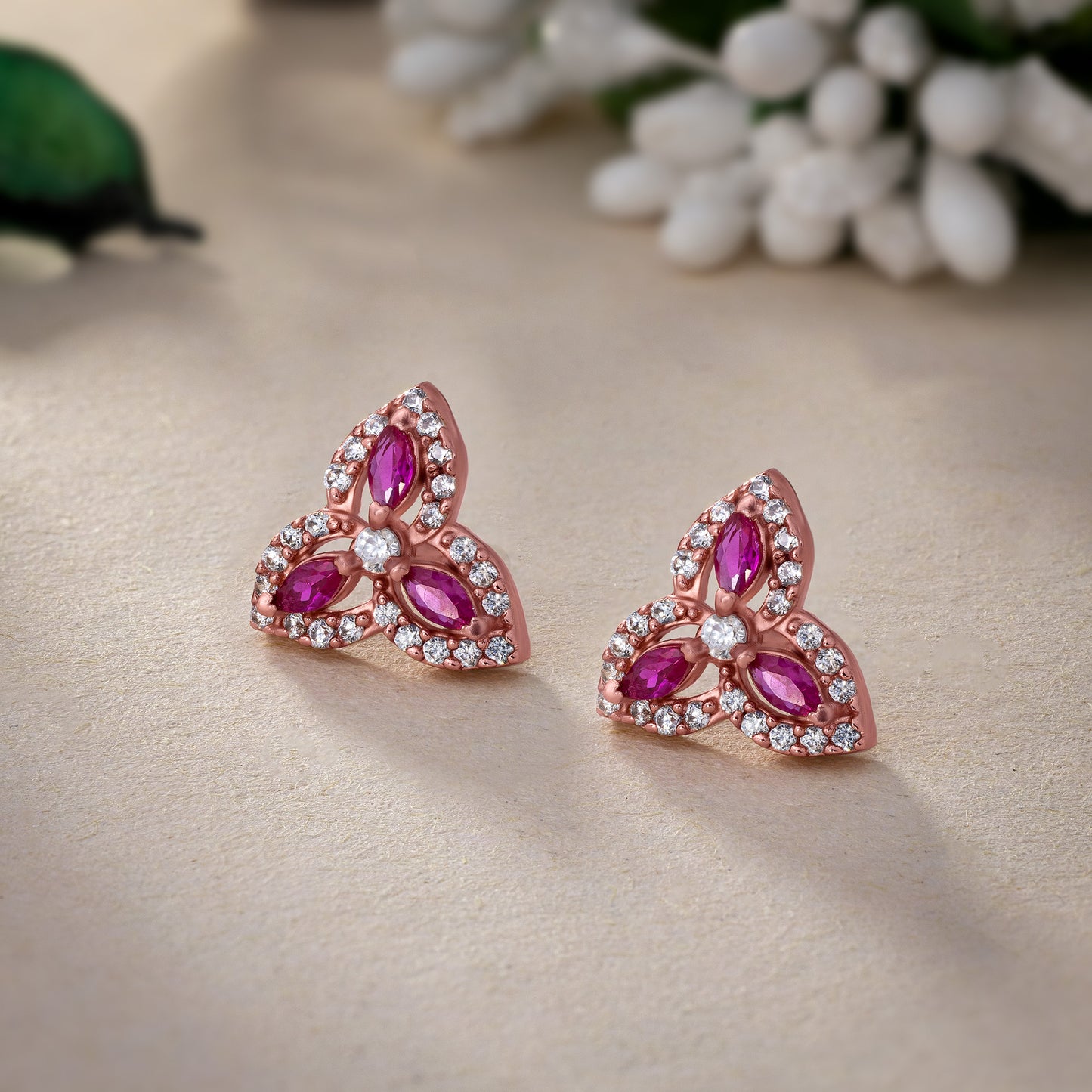 diamond and rose gold red earrings