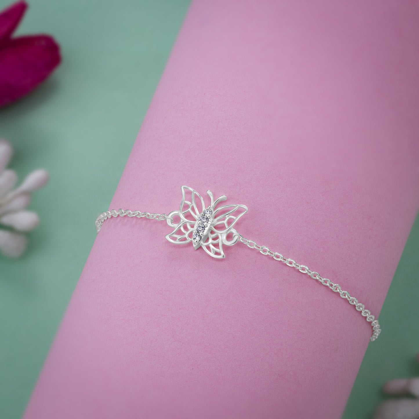 silver butterfly bracelet with diamonds