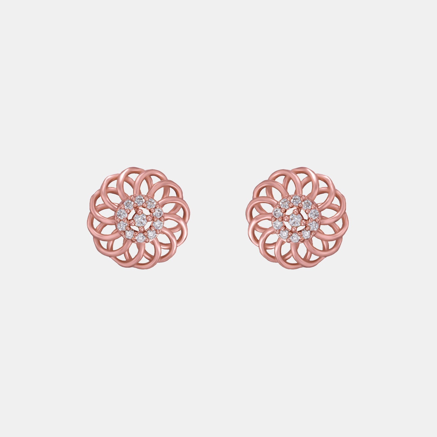 pair of rose gold earrings with diamonds