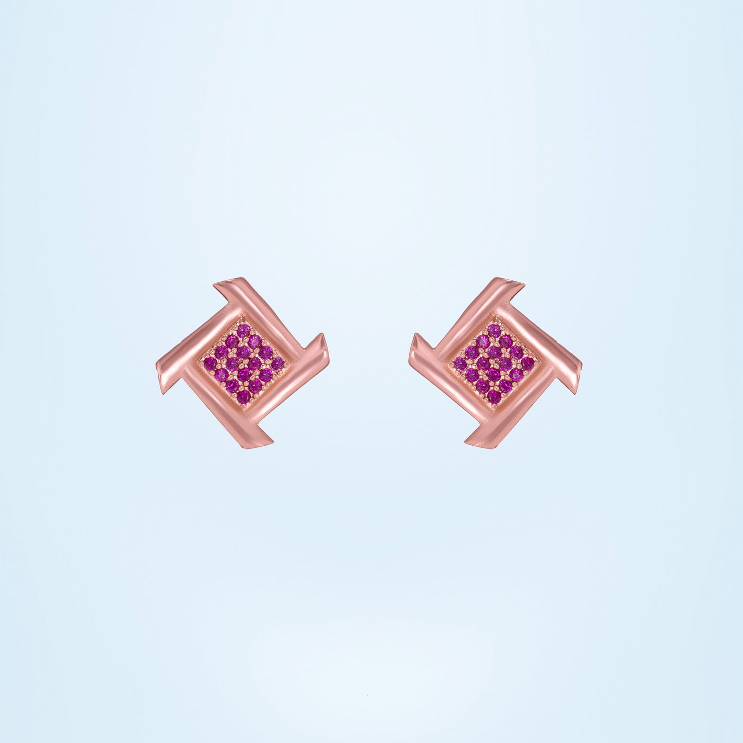 rose gold diamond square stud earrings