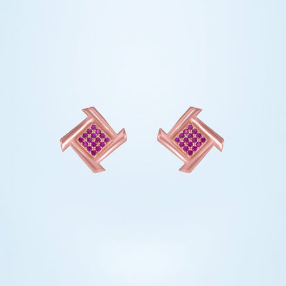 Rose Gold Diamond Square Stud Earrings