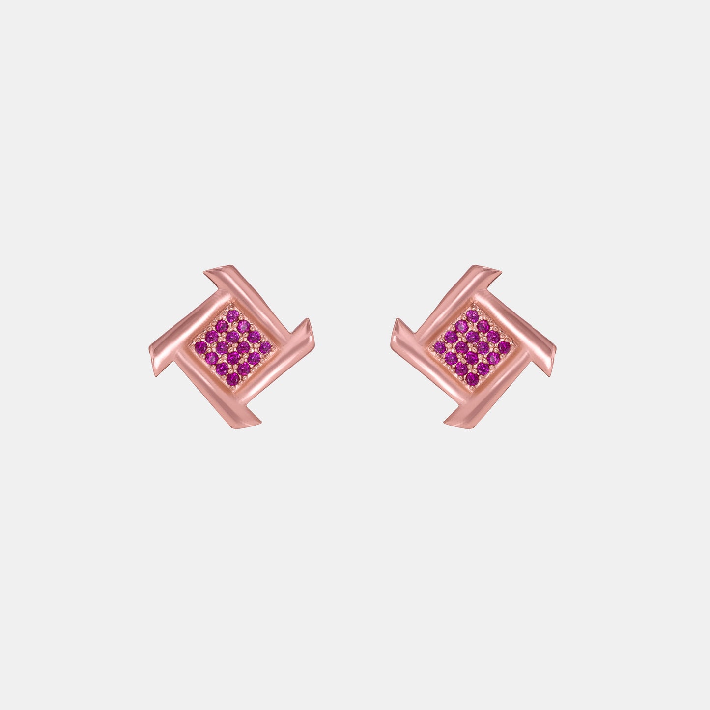 rose gold diamond square stud earrings