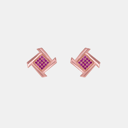 Rose Gold Diamond Square Stud Earrings